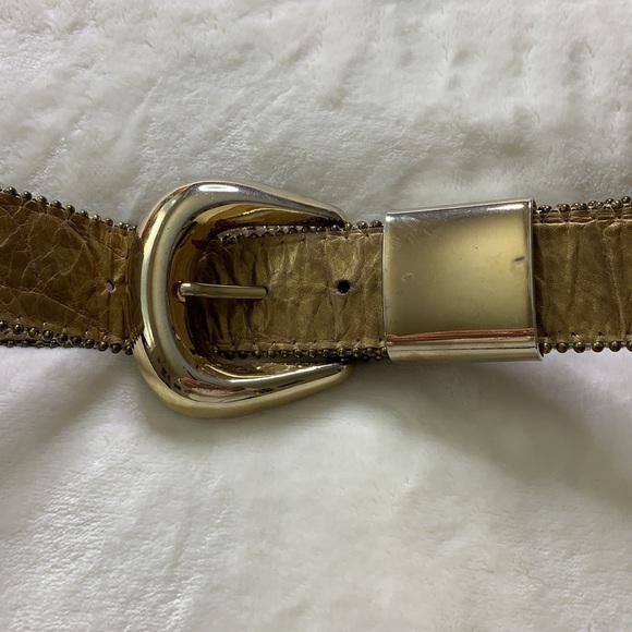 B.B. SIMON Gold Leather Studded Statement Glam Belt, M - Picture 12 of 16